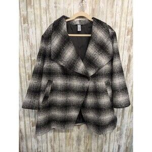 Catherines Women's Wool Blend Coat Size 3X Gray Stripe Button Mid Length Heavy
